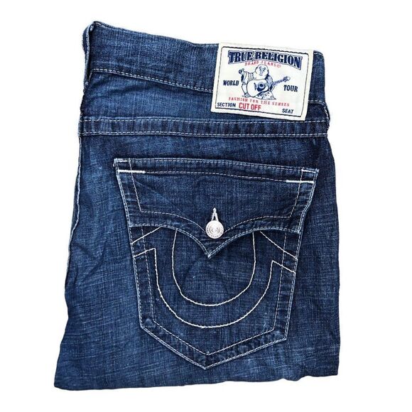 Vintage True Religion Jeans Shorts Size 38 CUT OFF FLAP T Blue - Picture 7 of 7